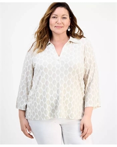 Туника больших размеров с принтом и рукавами 3/4, коричневый/бежевый Jm collection