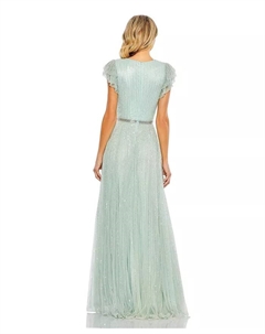 Женское платье с пайетками, запахом, рюшами и короткими рукавами-фонариками, синий Mac duggal