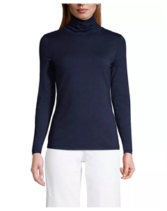 Женская легкая облегающая водолазка с длинным рукавом из джерси, синий Lands' end