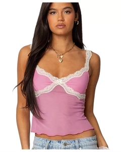 Женский контрастный топ с кружевной сеткой Lacey Mesh, розовый Edikted