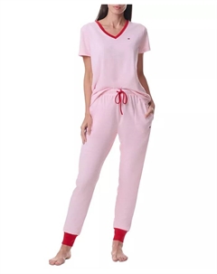 Женский комплект: футболка с коротким рукавом и принтом + джоггеры, мультиколор Tommy hilfiger