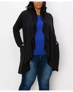 Кардиган-длиннополый накидка с драпировкой и свободным кроем больших размеров, черный Coin 1804