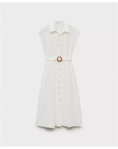 Женское платье-рубашка с вышивкой и поясом, белый Mango