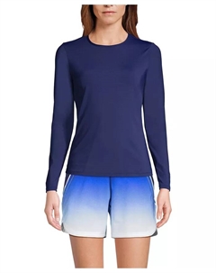 Женский длинный рашгард с защитой от солнца UPF 50 и свободным кроем, синий Lands' end