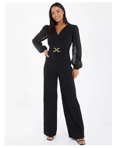 Женский комбинезон палаццо из шифона с пряжкой, черный Quiz