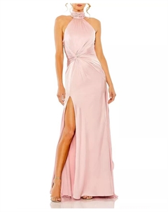 Женское платье с открытой спиной, высоким воротом и боковыми сборками, розовый Mac duggal