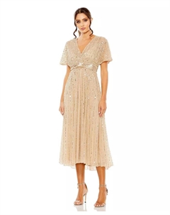 Женское платье с коротким рукавом, силуэт А-силуэт, с декоративными элементами, коричневый/бежевый Mac duggal