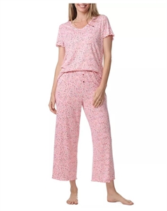 Женский комплект пижамы: футболка с короткими рукавами и укороченные брюки-клеш, розовый Tommy hilfiger