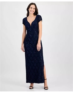 Вечернее платье-колонна с кружевом и пайетками, синий Connected