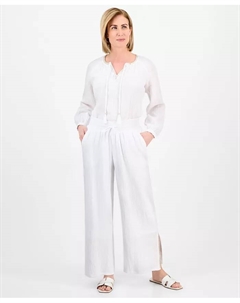 Укороченные брюки свободного кроя с разрезом по низу из шифона, белый Jm collection