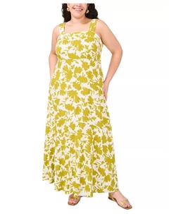 Платье макси без рукавов с квадратным вырезом и сборкой на спине, принтованное, plus size, зеленый Vince camuto