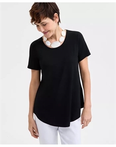 Женский топ с круглым вырезом и короткими рукавами, черный Jm collection