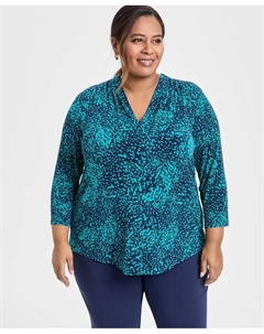 Топ с принтом и рукавом 3/4, Plus Size, коричневый/бежевый Jm collection