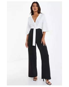 Женский двухцветный комбинезон из крепа и ткани scuba, черный Quiz