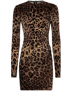 Платье с леопардовым принтом и логотипом, коричневый Dolce&gabbana