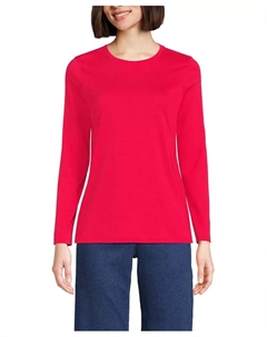 Женская свободная футболка с длинным рукавом и круглым вырезом из хлопка Supima, розовый Lands' end