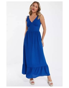 Женское платье макси Bubble Crepe с деталью в виде узла, синий Quiz