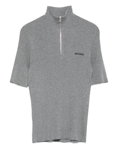 Трикотажный топ с короткими рукавами, серый Miu miu