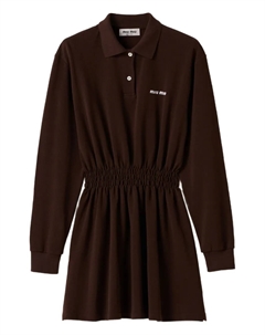 Платье из ткани пике с вышитым логотипом, коричневый Miu miu