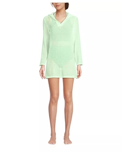 Женское мини-платье-накидка с капюшоном из ребристого вискозного материала, зеленый Lands' end