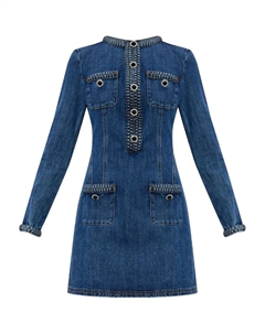 Джинсовое платье с плетеными деталями, синий Self-portrait