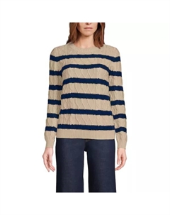 Укороченный свитер с арановыми косами и круглым вырезом, цвет champagne deep sea Lands' end