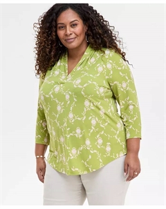 Топ с принтом и рукавом 3/4, Plus Size, мультиколор Jm collection