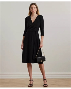 Женское платье-джерси с запахом, черный Lauren ralph lauren