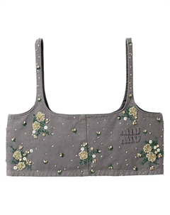 Укороченный топ с цветочным декором, серый Miu miu