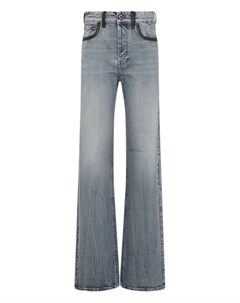 Джинсы с кожаной отделкой, синий Miu miu