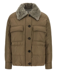 Пуховик с меховым воротником, нейтральный Brunello cucinelli