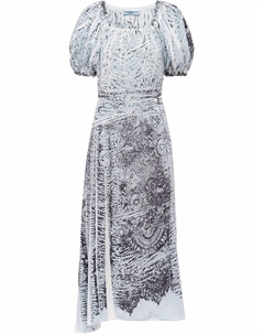 Шелковое платье миди с принтом, серый Prada