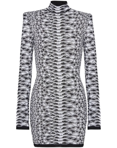 Трикотажное платье мини со змеиным узором, черный Balmain