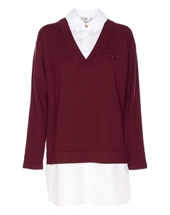 Платье с вышитым логотипом и V-образным вырезом, красный Elisabetta franchi