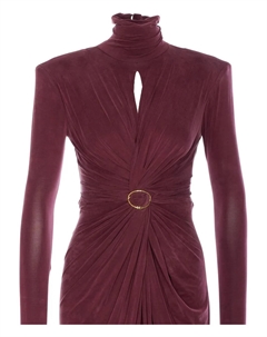 Платье макси с высоким воротом и сборками, красный Elisabetta franchi