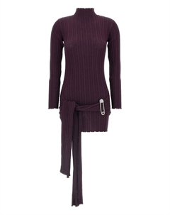 Мини-платье из ребристой вязки с высоким воротом и поясом, фиолетовый Giuseppe di morabito