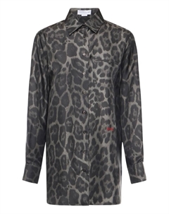 Шелковая рубашка с леопардовым принтом, серый Stella mccartney