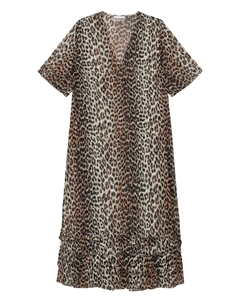 Платье с оборками и леопардовым принтом, нейтральный Ganni