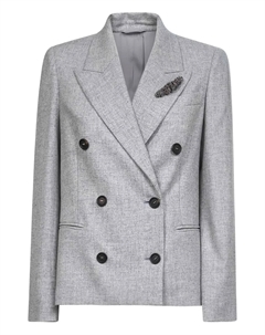 Блейзер с заостренными лацканами и брошью, серый Brunello cucinelli