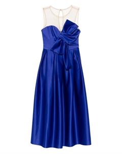 Коктейльное платье миди с бантом и сетчатыми вставками, синий Nissa