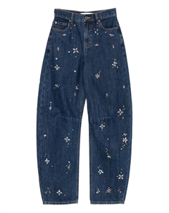 Джинсы, украшенные кристаллами и цветами, синий Self-portrait