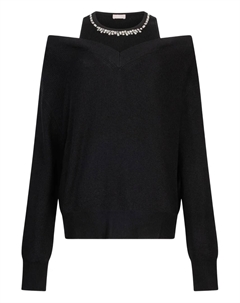 Свитер с открытыми плечами и декорированным воротом, черный Liu jo