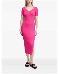 Платье миди с V-образным вырезом из ребристой ткани, розовый Hugo