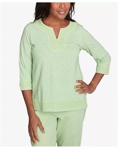 Женский топ Parrot Cay с цельнокроеным вырезом и кружевной отделкой, зеленый Alfred dunner