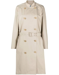 Двубортный тренч, нейтральный Prada