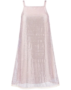 Сетчатое платье мини со стразами, розовый Prada