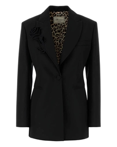 Шерстяной блейзер с розовым декором, черный Blumarine