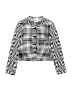 Жакет в ломаную клетку с декорированным воротником, черный Self-portrait