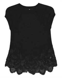 Трикотажный топ с кружевной отделкой, черный Ermanno scervino