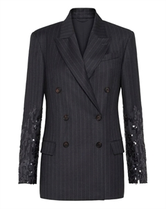 Блейзер в тонкую полоску с пайетками, серый Brunello cucinelli